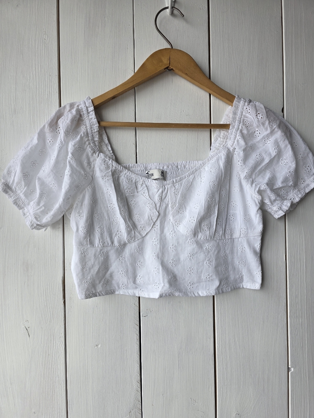 Hollister Puff Sleeve Cropped Blouse White Summer Medium